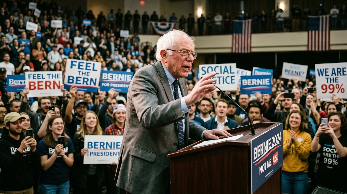 Bernie Sanders speaking at a rally