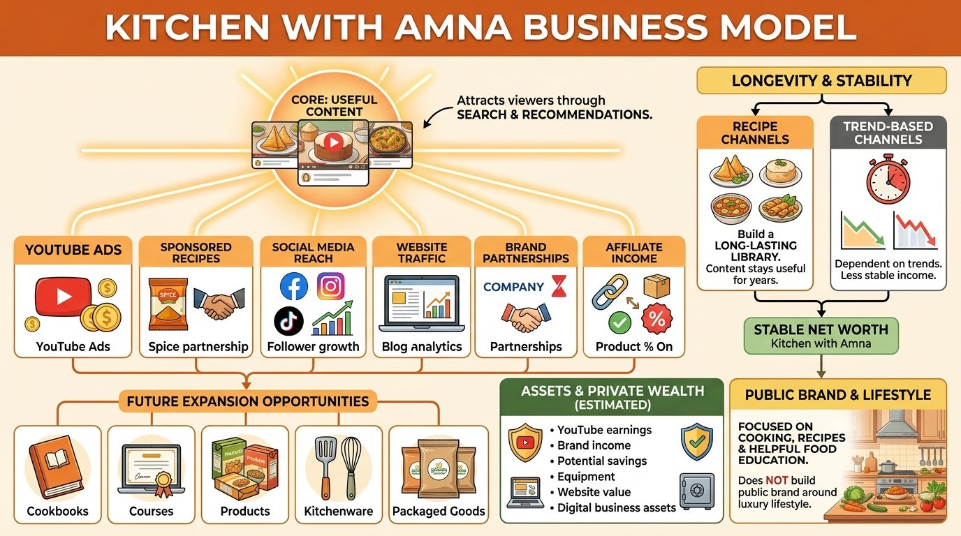 Kitchen with Amna net worth from brand deals sponsored recipes and social media income