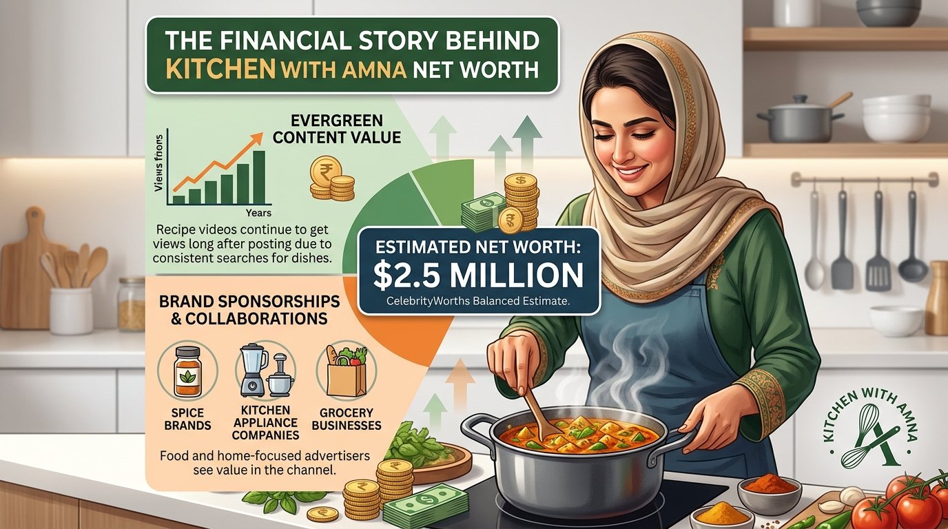 Kitchen with Amna net worth from YouTube recipe videos and cooking channel income