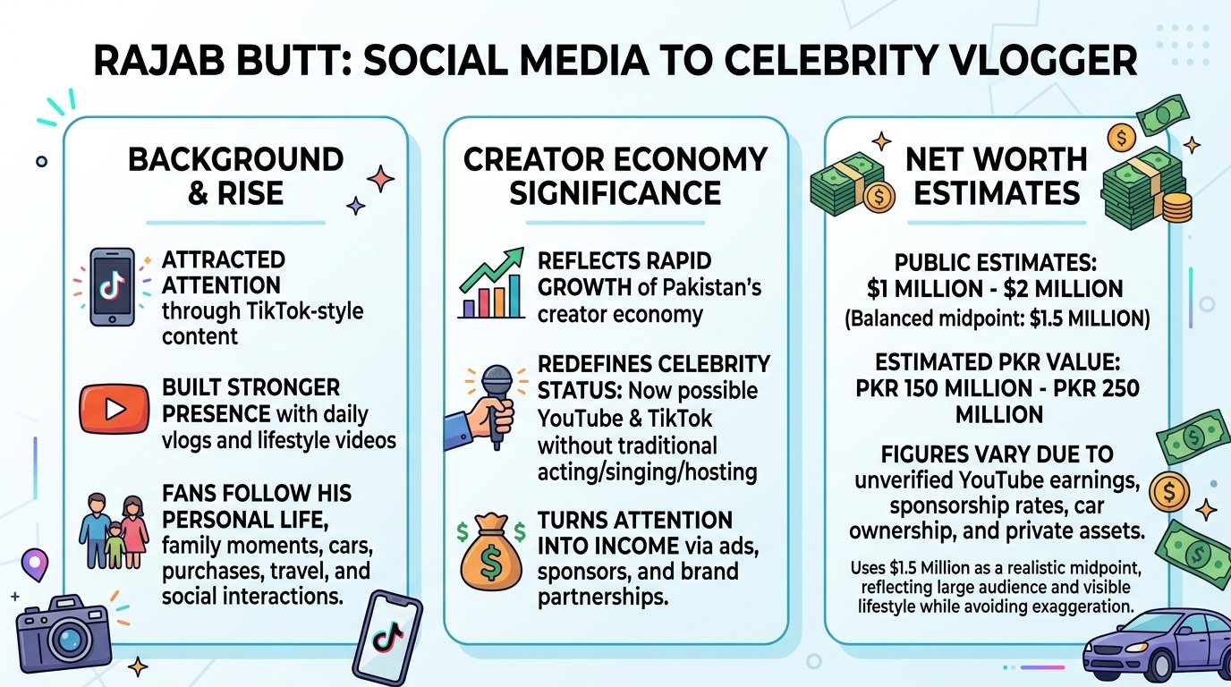 Rajab Butt net worth from YouTube vlogs and Pakistani social media income