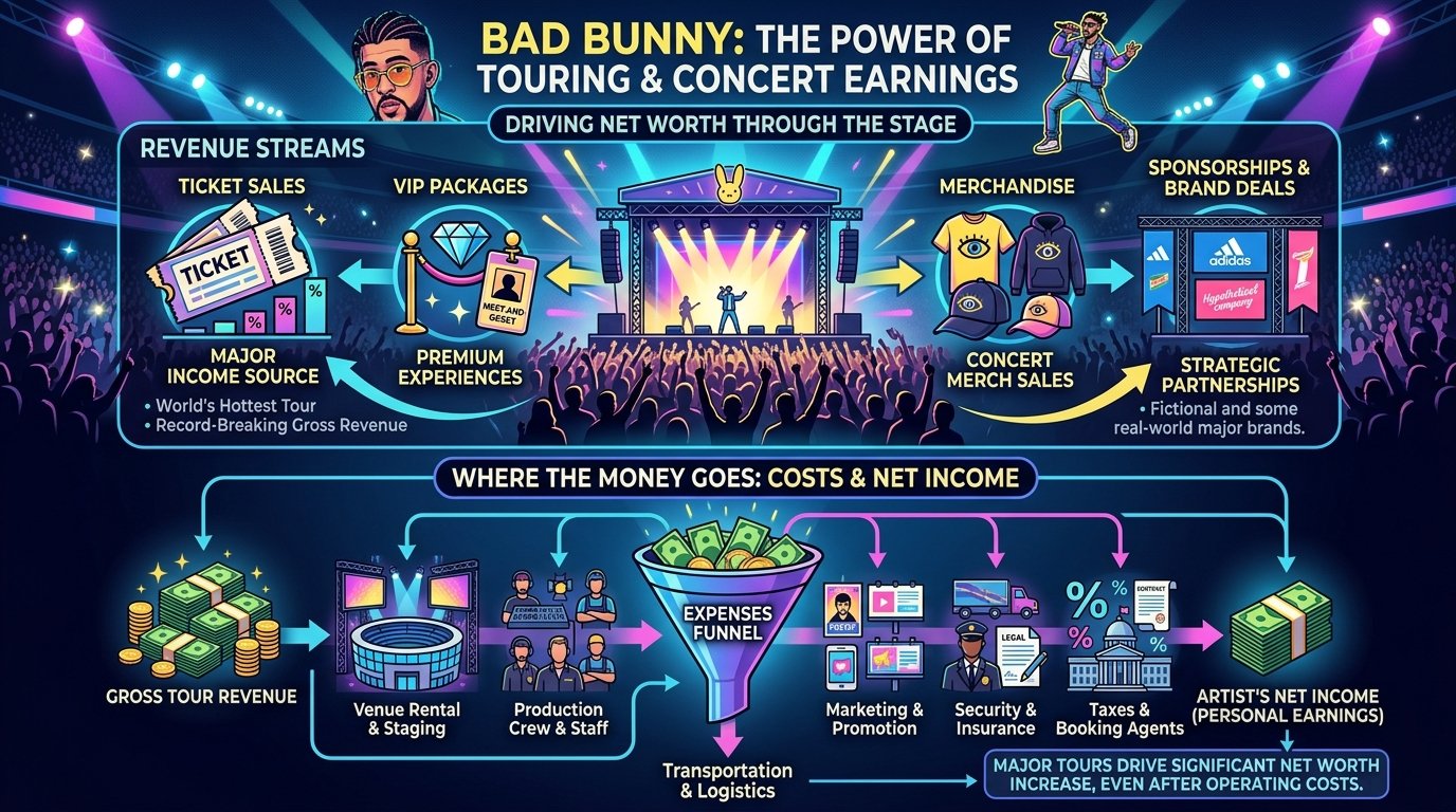 Bad Bunny net worth from tour earnings and stadium concerts